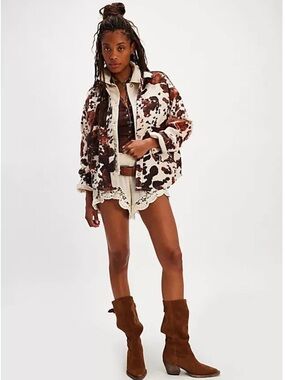 NWT Free People We The Free Calico Flannel Cow Print Shirt